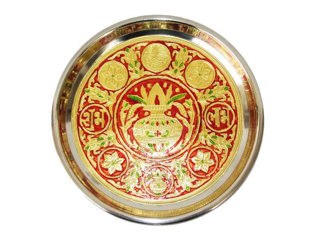 Red & gold meenakari Puja Thali - Click Image to Close