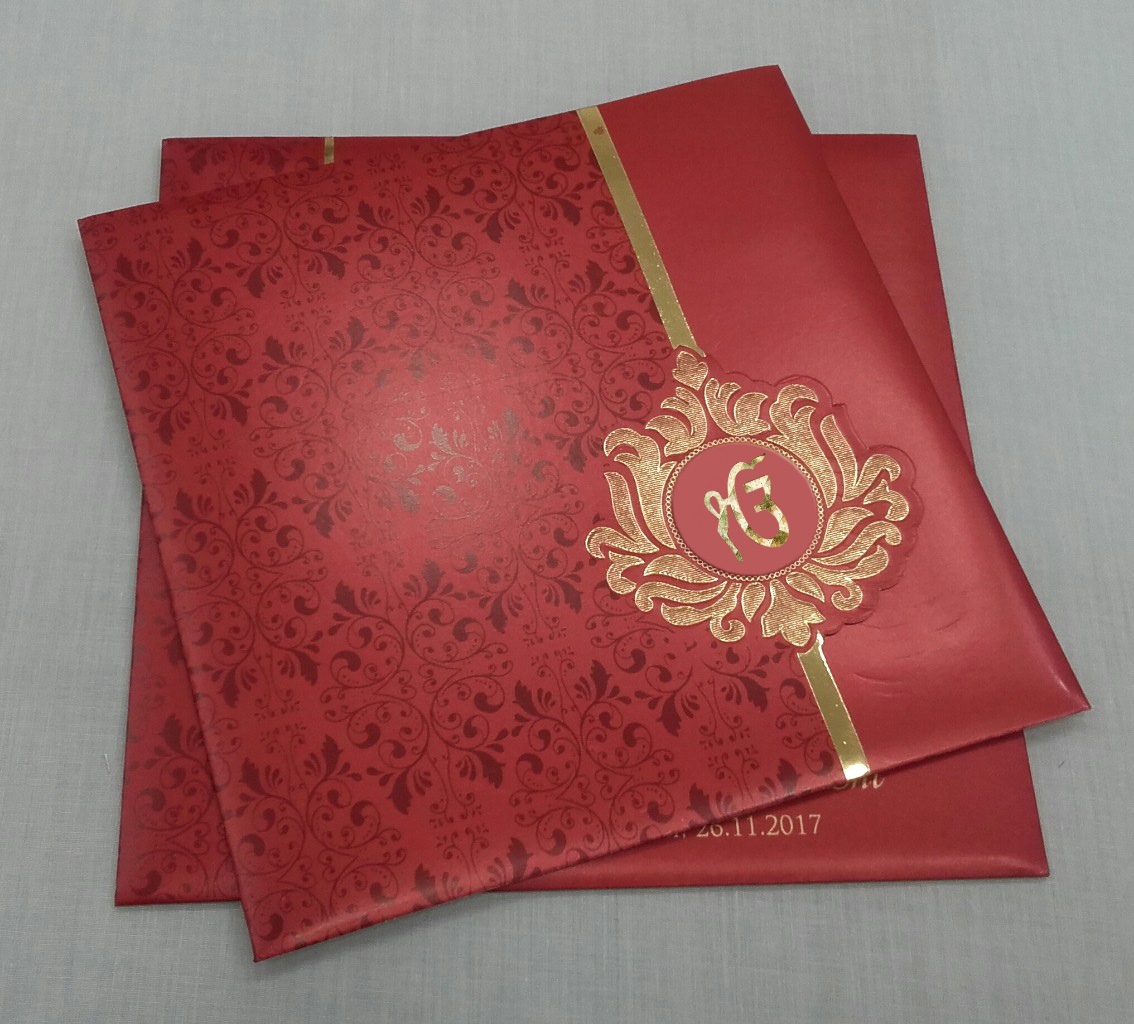 Red and gold invite with laser cut religious sikh symbol - Click Image to Close