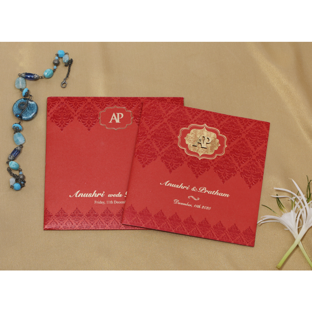Red colored floral wedding invite