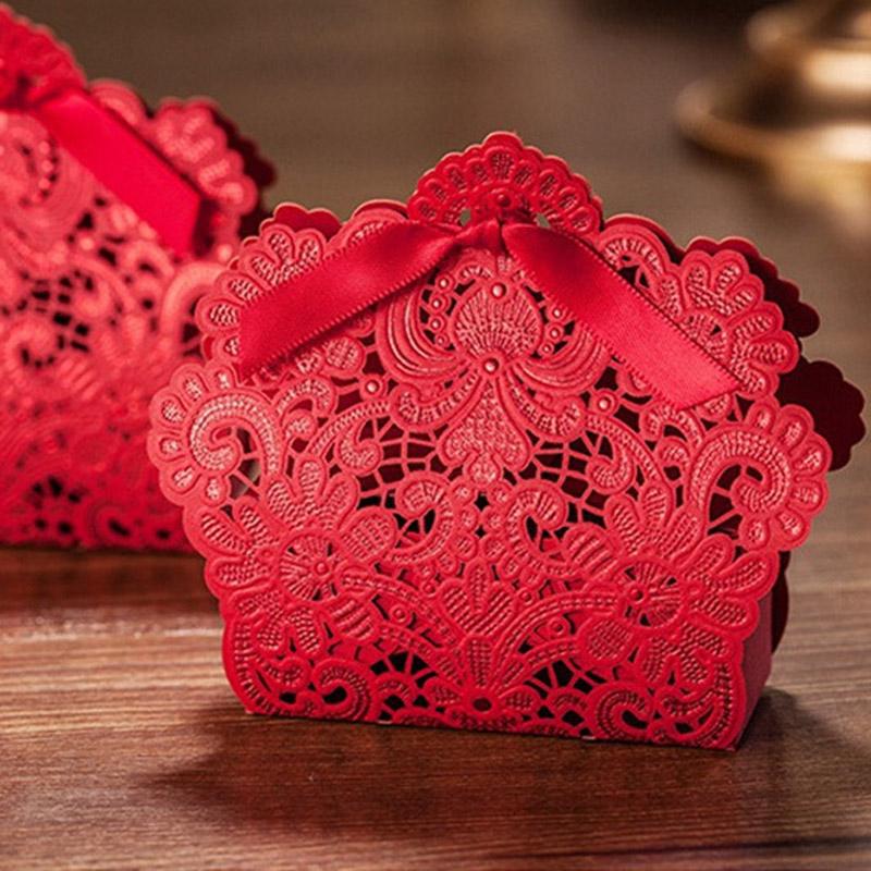Red Floral Lasercut Wedding and Engagement Favor Boxes - Click Image to Close