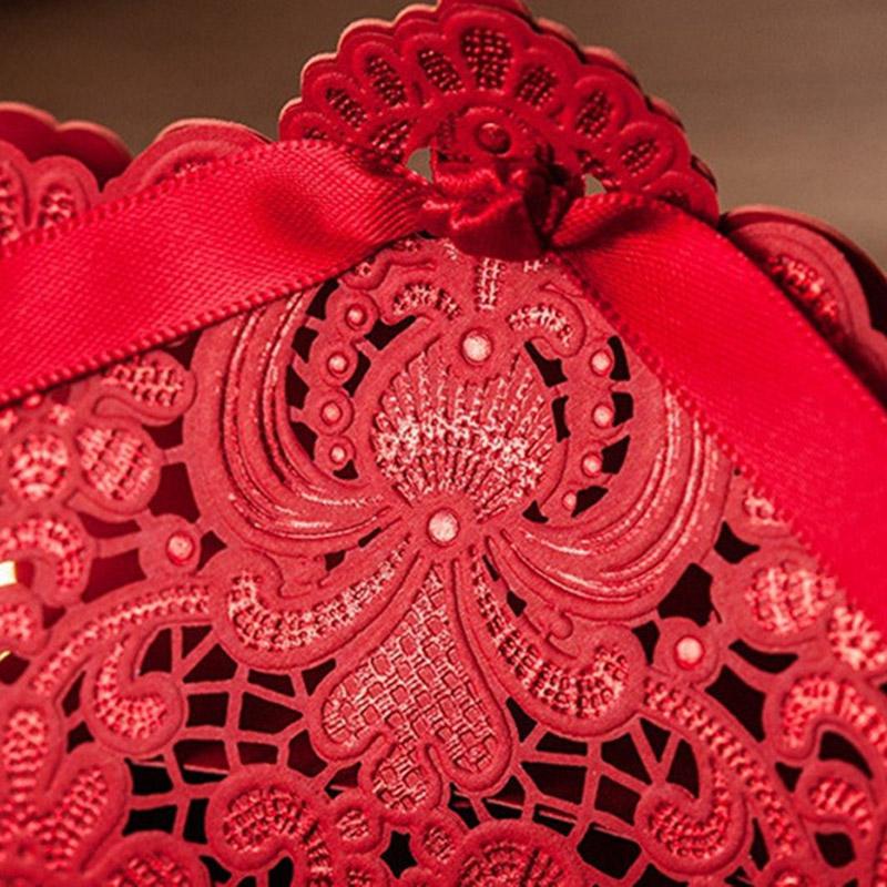 Red Floral Lasercut Wedding and Engagement Favor Boxes - Click Image to Close