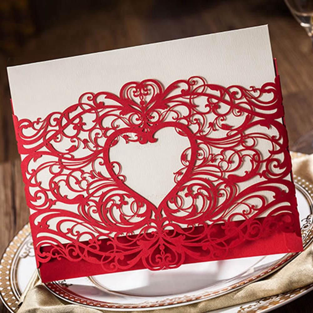 Red Heart Design Lasercut Wedding Invitation Card - Click Image to Close