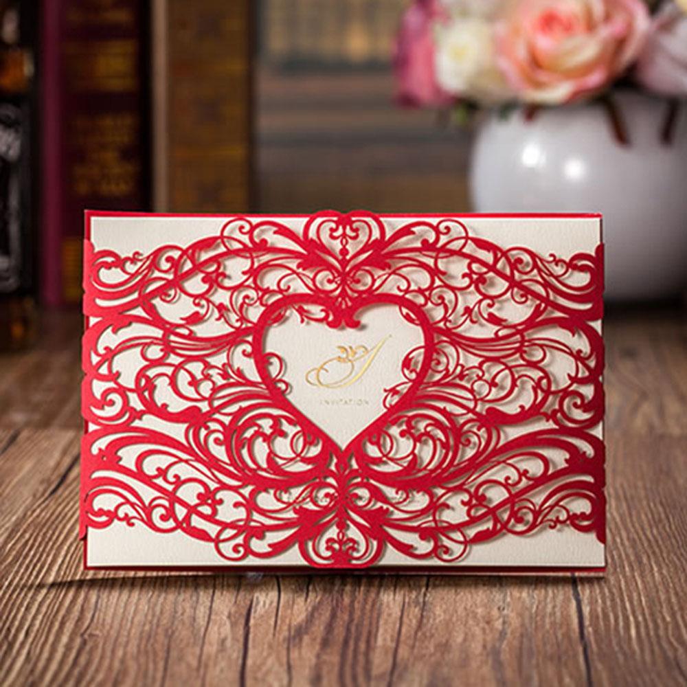 Red Heart Design Lasercut Wedding Invitation Card