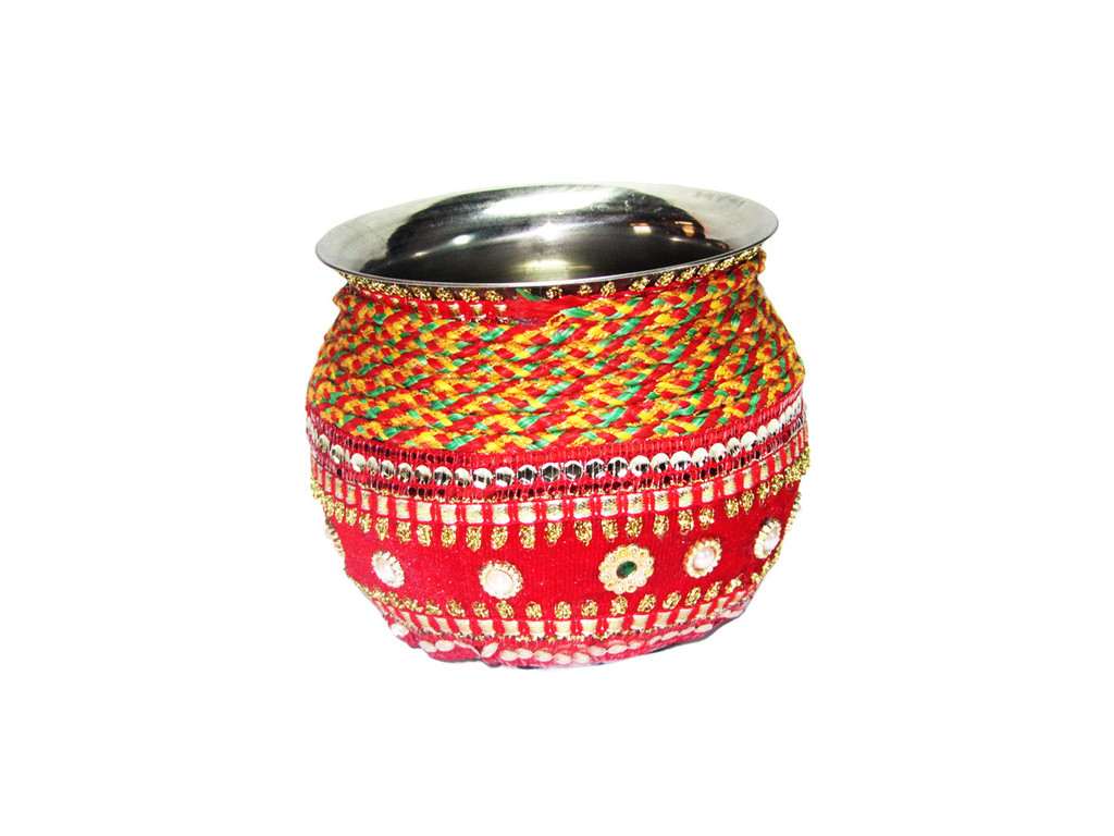 Red mirror work Small kalash - Click Image to Close