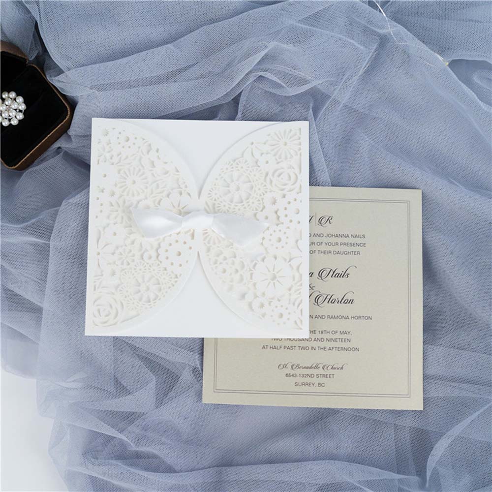 Romantic white lace cut wedding invitation card - Click Image to Close