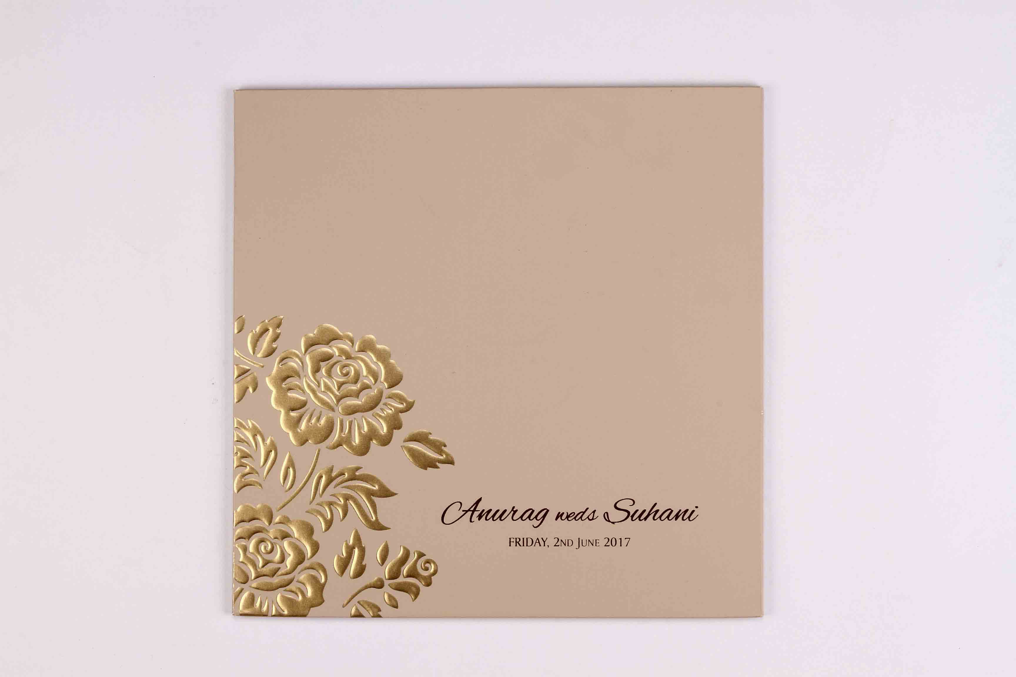 Rose themed indian wedding invitation in light brown colour - Click Image to Close