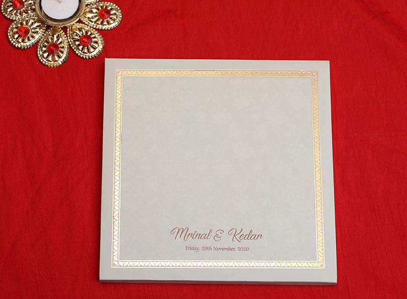 Royal Floral Indian Wedding Card in Cream and Golden Colour - Click Image to Close