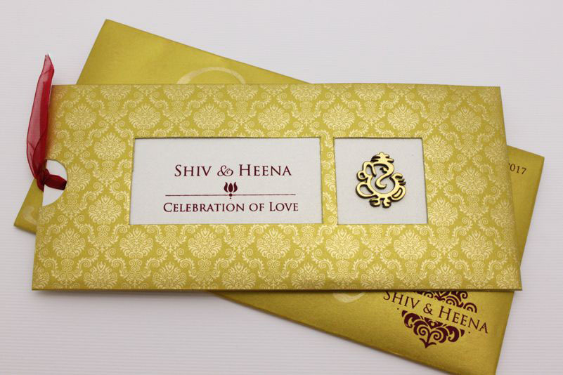 Royal golden wedding card with Ganesha & pull out inserts - Click Image to Close