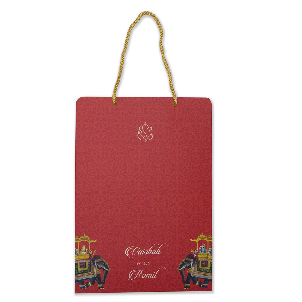 Royal Indian wedding card in red with a carry bag envelope - Click Image to Close