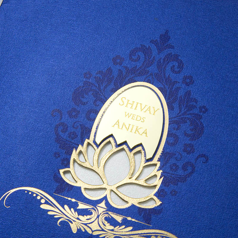 Royal Indian wedding invitation in blue with minimal design - Click Image to Close