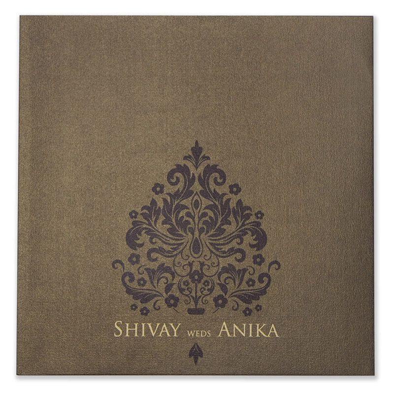 Royal Indian wedding invitation in brown with minimal design - Click Image to Close