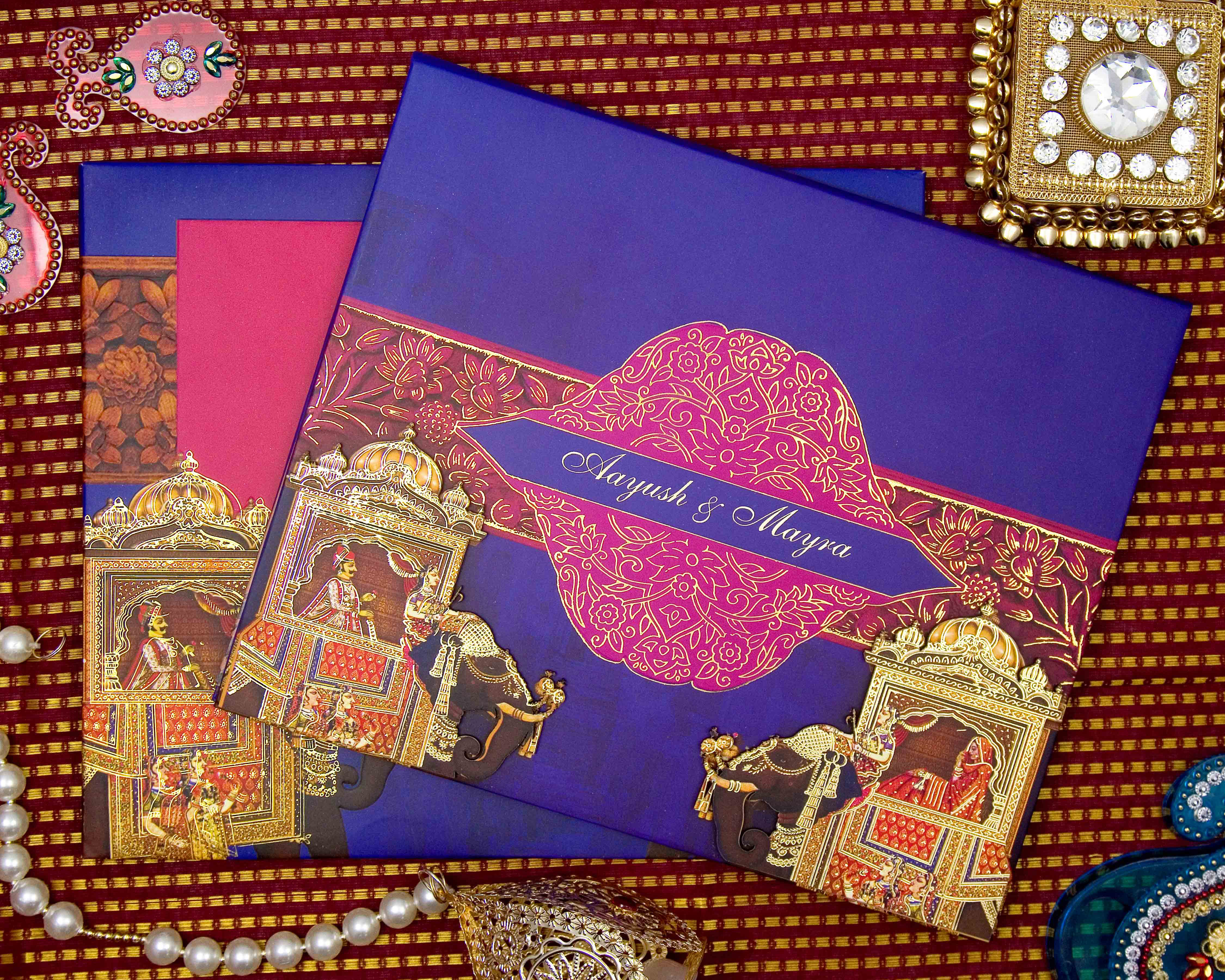 Royal Indian wedding invite in blue and pink colour - Click Image to Close