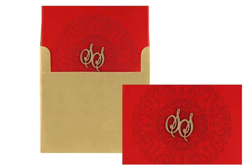 Royal Wedding Cards in Red and Antique Olive Golden Satin Colour