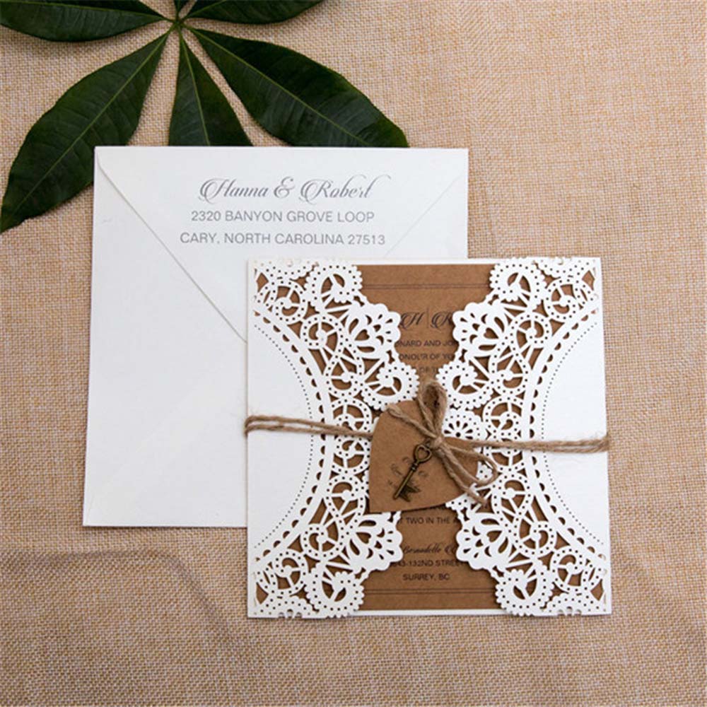 Rustic Ivory and Brown Laser Cut Wedding Invitations