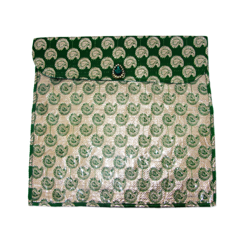 Saree bag in Green Brocade with Paisley design