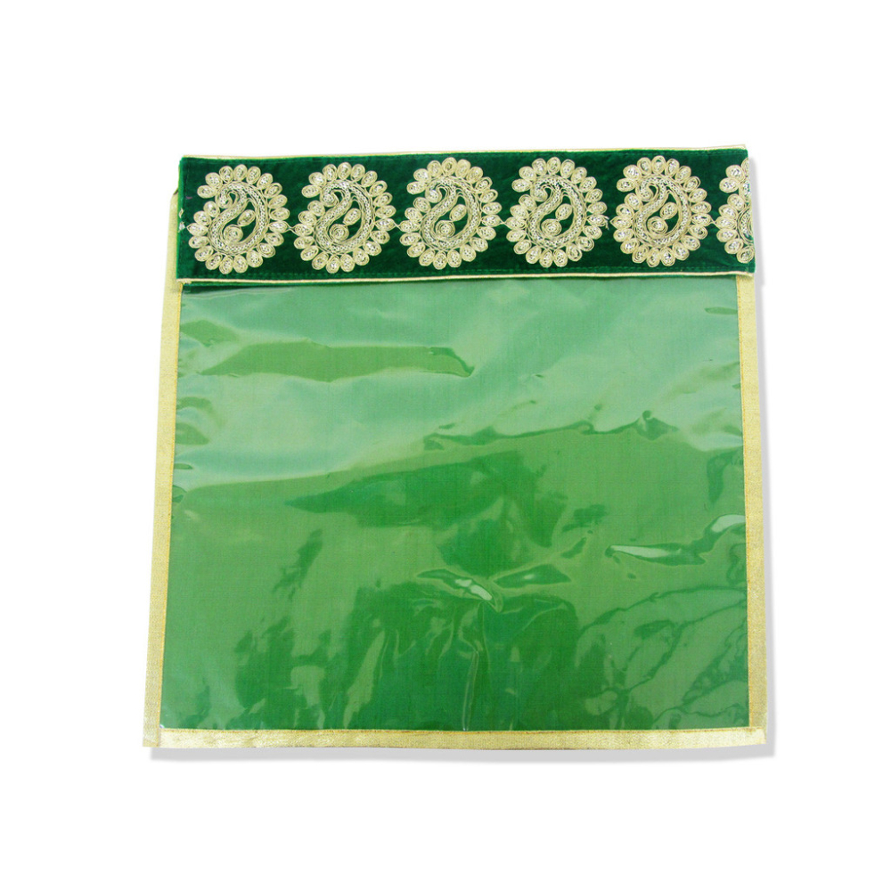 Saree bag in Green with Embroidered Velvet Flap - Click Image to Close