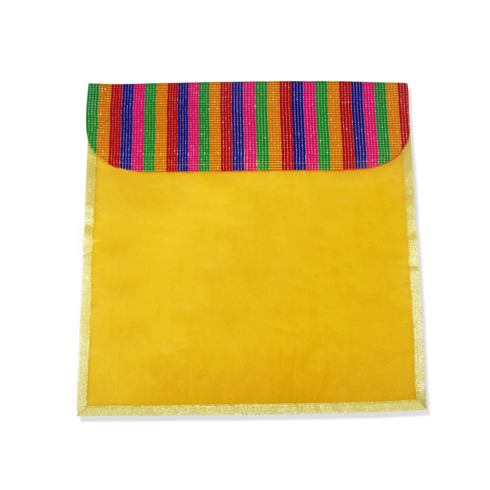 Saree bag in Yellow with a multicolor flap