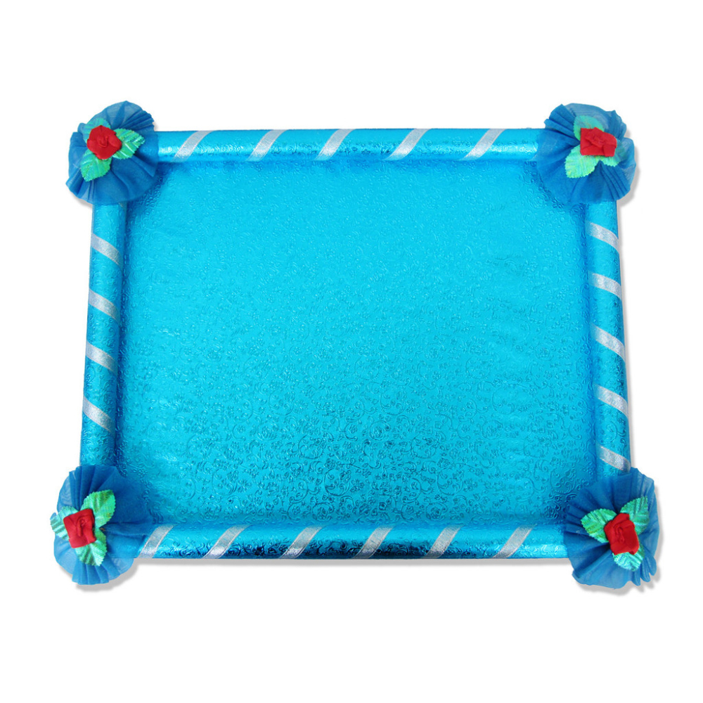 Saree Tray in Firozi with decorative floral ribbons - Click Image to Close