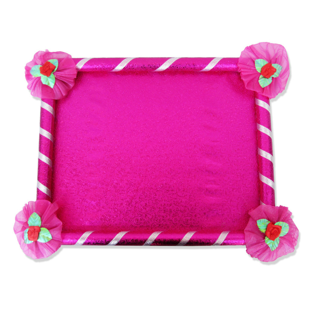 Saree Tray in Pink with decorative floral ribbons - Click Image to Close