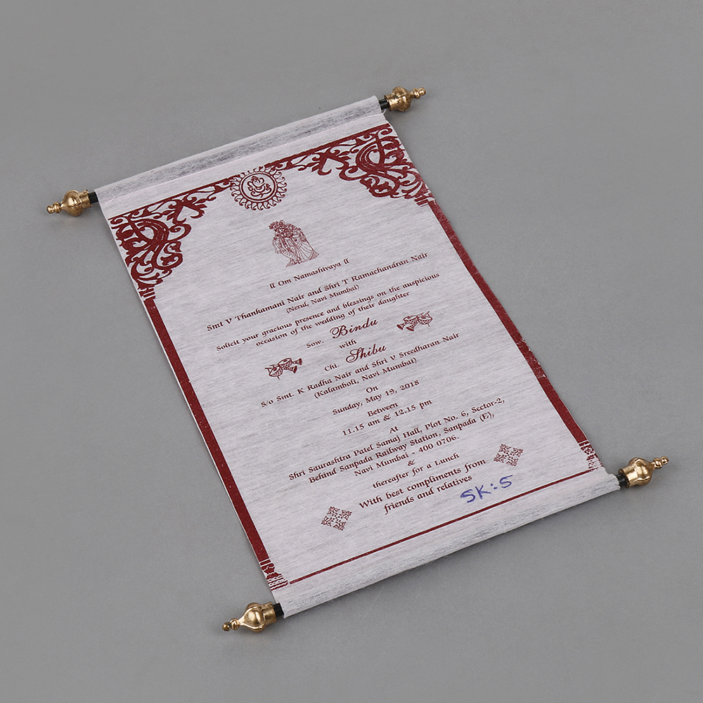 Scroll style wedding invite in baby pink with square box - Click Image to Close