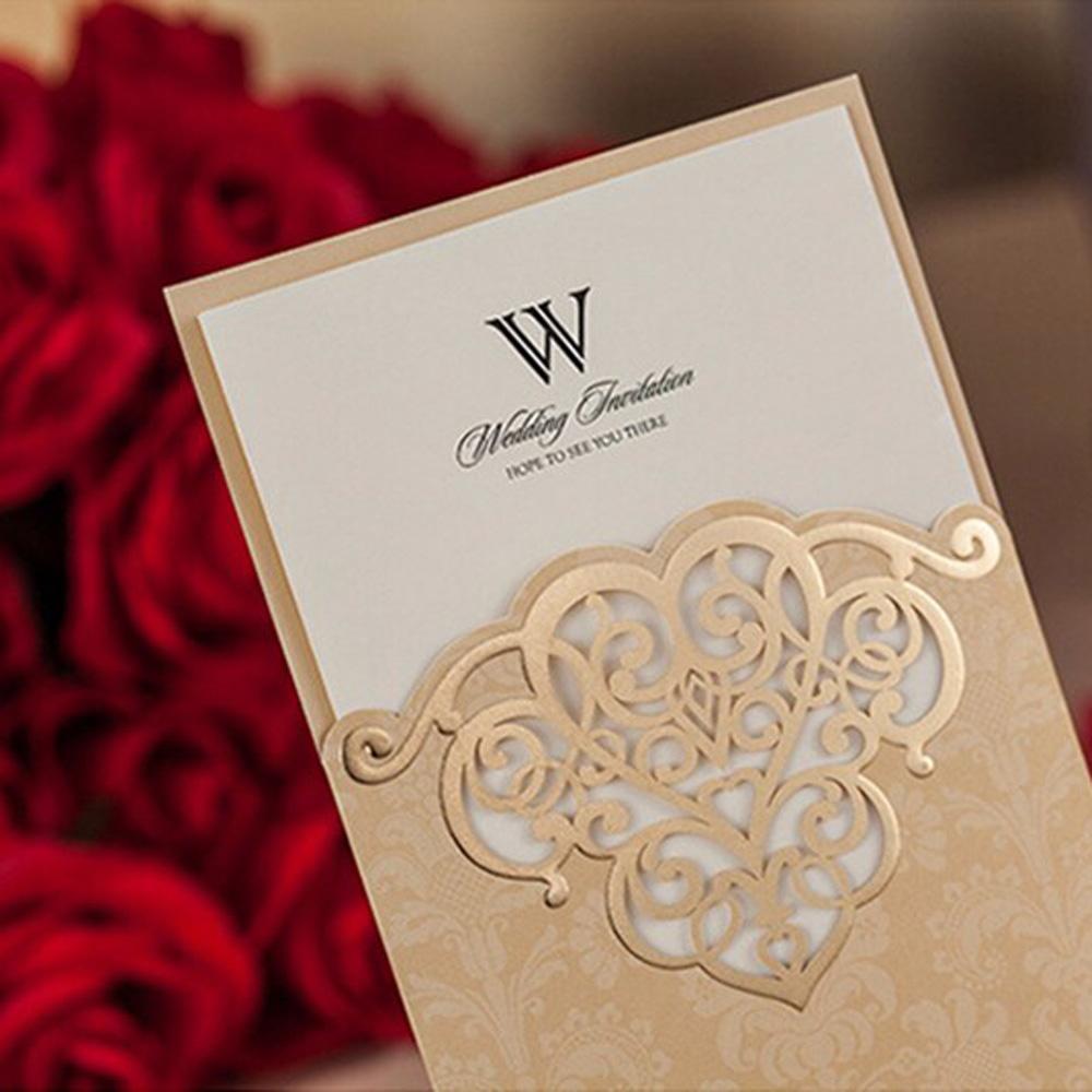 Shiny Gold Vertical Heart Pattern Engagement Wedding Invitation - Click Image to Close