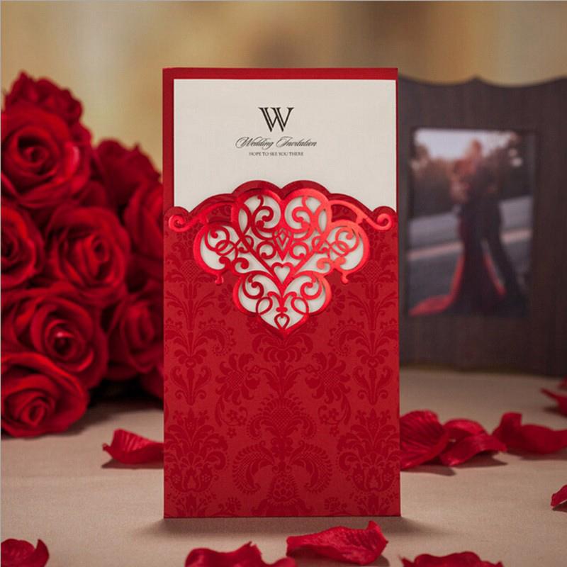 Shiny Red Vertical Heart Pattern Engagement Wedding Invitation - Click Image to Close