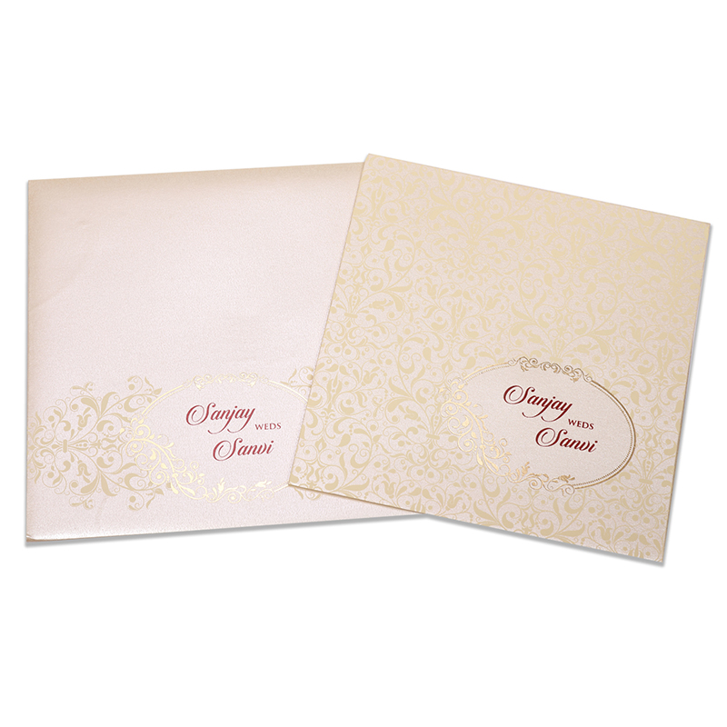 Simple & Elegant multifaith Indian wedding invitation in cream color - Click Image to Close