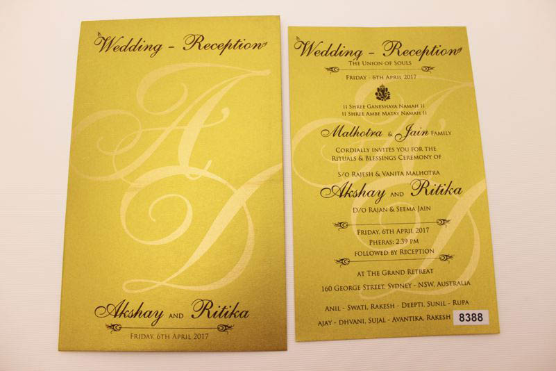 Simple multifaith pull out wedding invitation in golden color