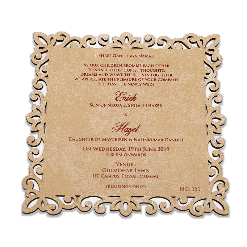 Square shaped cream color laser cut wedding invite in cardboard - Click Image to Close