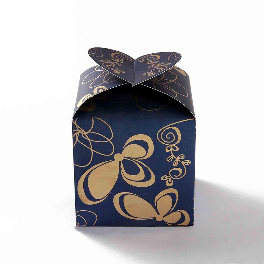 Square Wedding Favor Box in Royal Blue with a Butterfly Flap - Click Image to Close