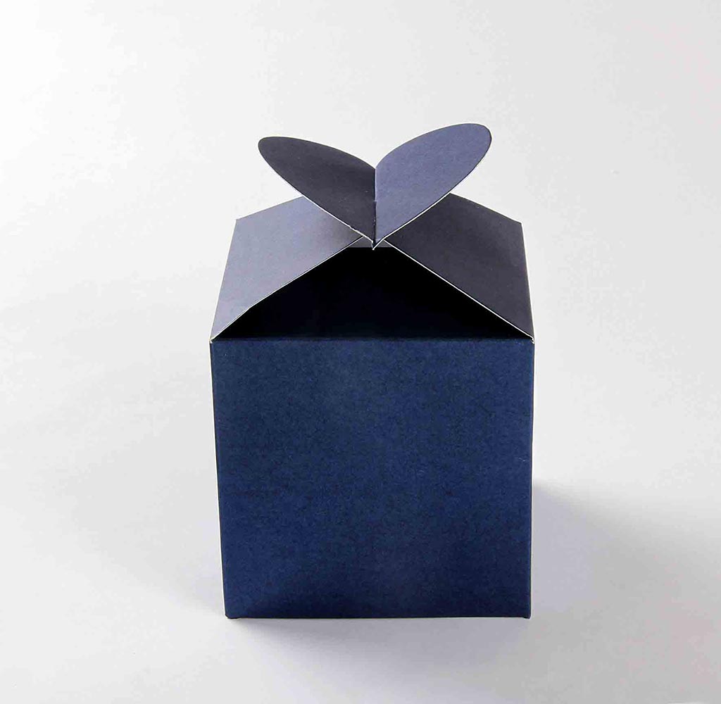 Square Wedding Favor Box in Royal Blue with a Butterfly Flap - Click Image to Close