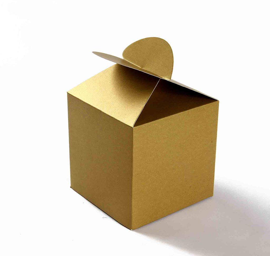 Square Wedding Party Favor Box in Golden with a Butterfly Flap - Click Image to Close