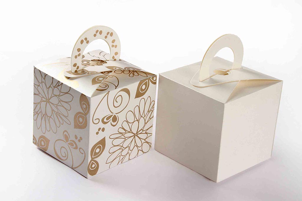 Square Wedding Party Favor Box in Ivory with a Holder