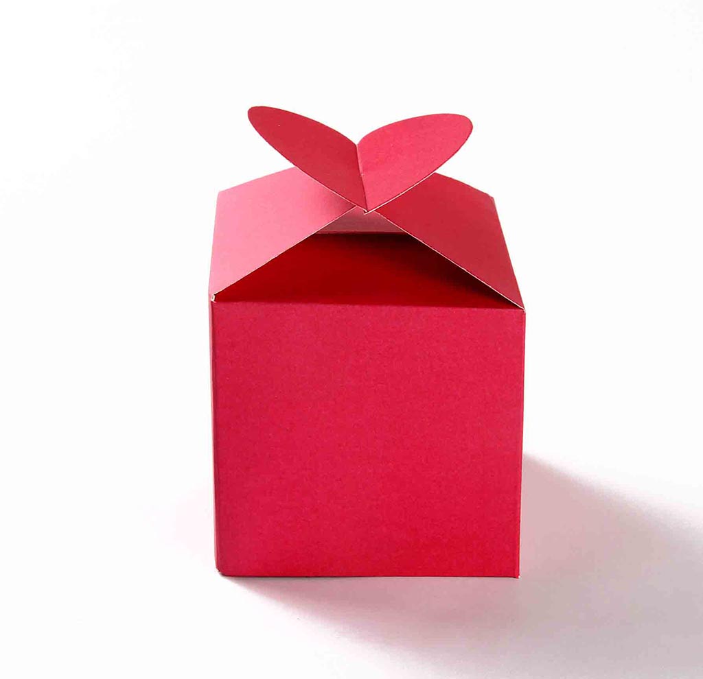 Square Wedding Party Favor Box in Pink with a Butterfly Flap - Click Image to Close