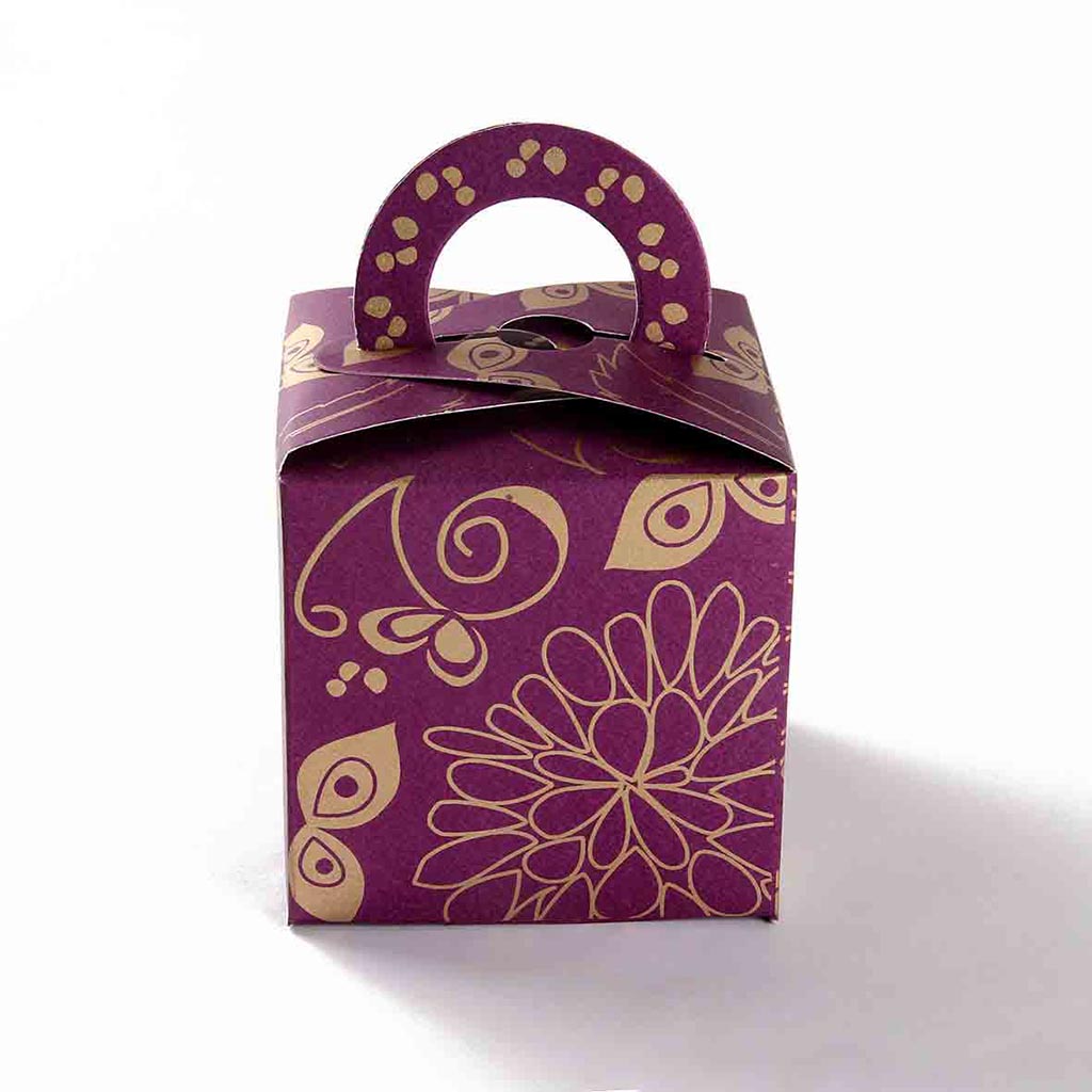 Square Wedding Party Favor Box in Purple with a Holder - Click Image to Close