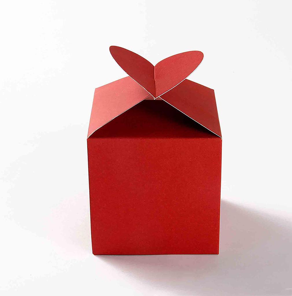 Square Wedding Party Favor Box in Red with a Butterfly Flap - Click Image to Close