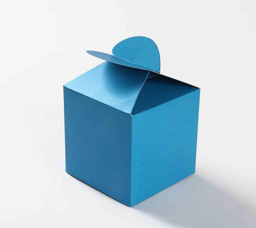 Square Wedding Party Favor Box in Sky Blue & a Butterfly Flap - Click Image to Close
