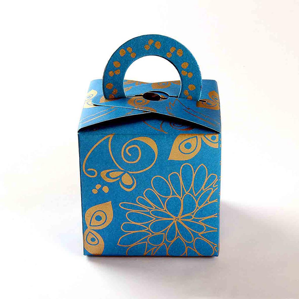 Square Wedding Party Favor Box in Sky Blue with a Holder - Click Image to Close