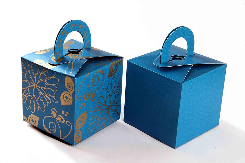 Square Wedding Party Favor Box in Sky Blue with a Holder