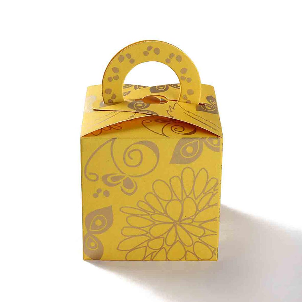 Square Wedding Party Favor Box in Yellow with a Holder - Click Image to Close