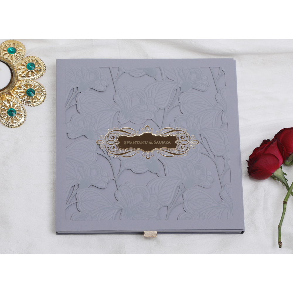 Indian Wedding Invitation in Slate Blue laser cut design - Click Image to Close