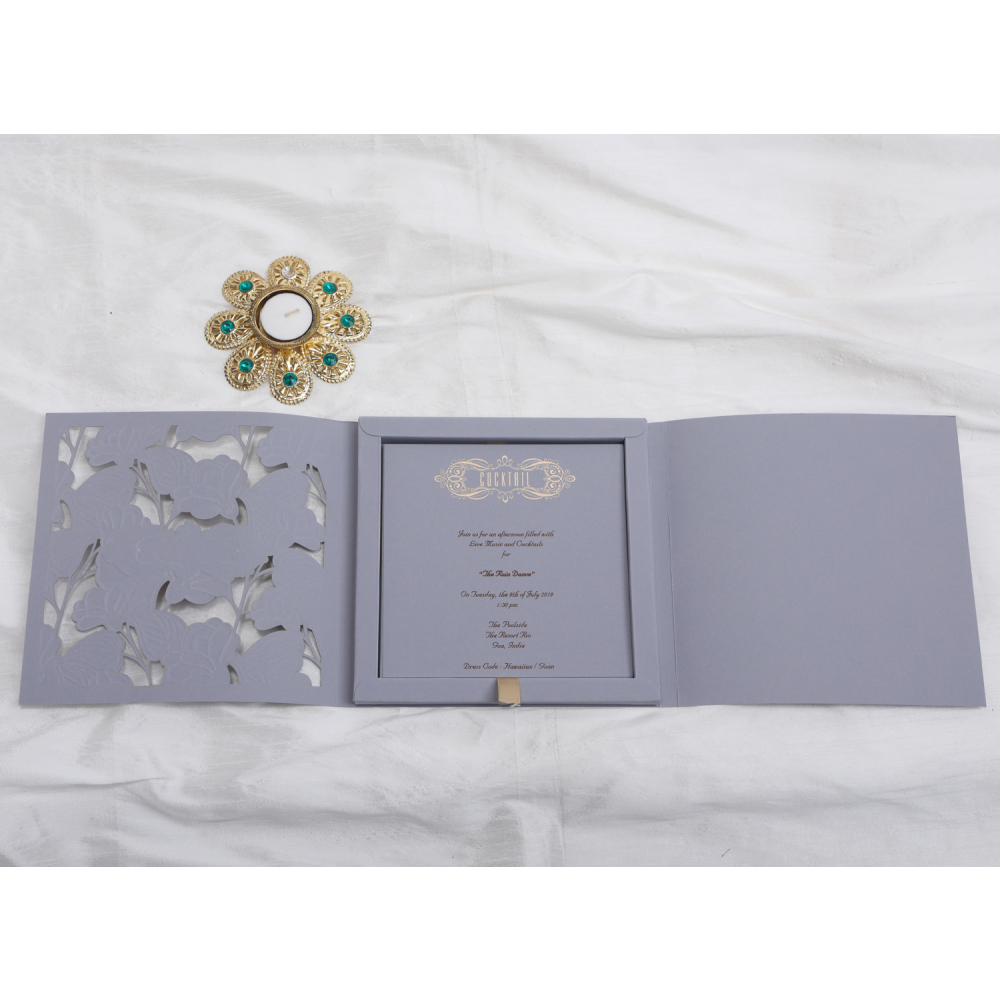 Indian Wedding Invitation in Slate Blue laser cut design - Click Image to Close