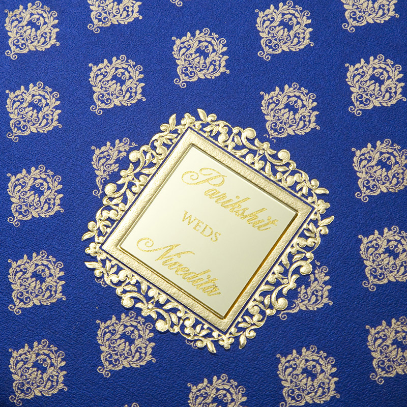 Tamil wedding invitation in blue with golden motifs - Click Image to Close