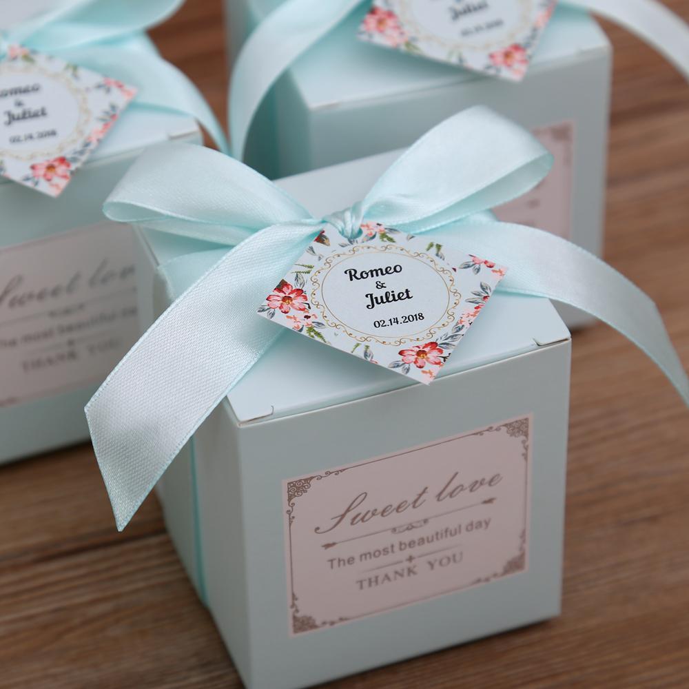 Tiffany blue color square wedding favor and gift boxes