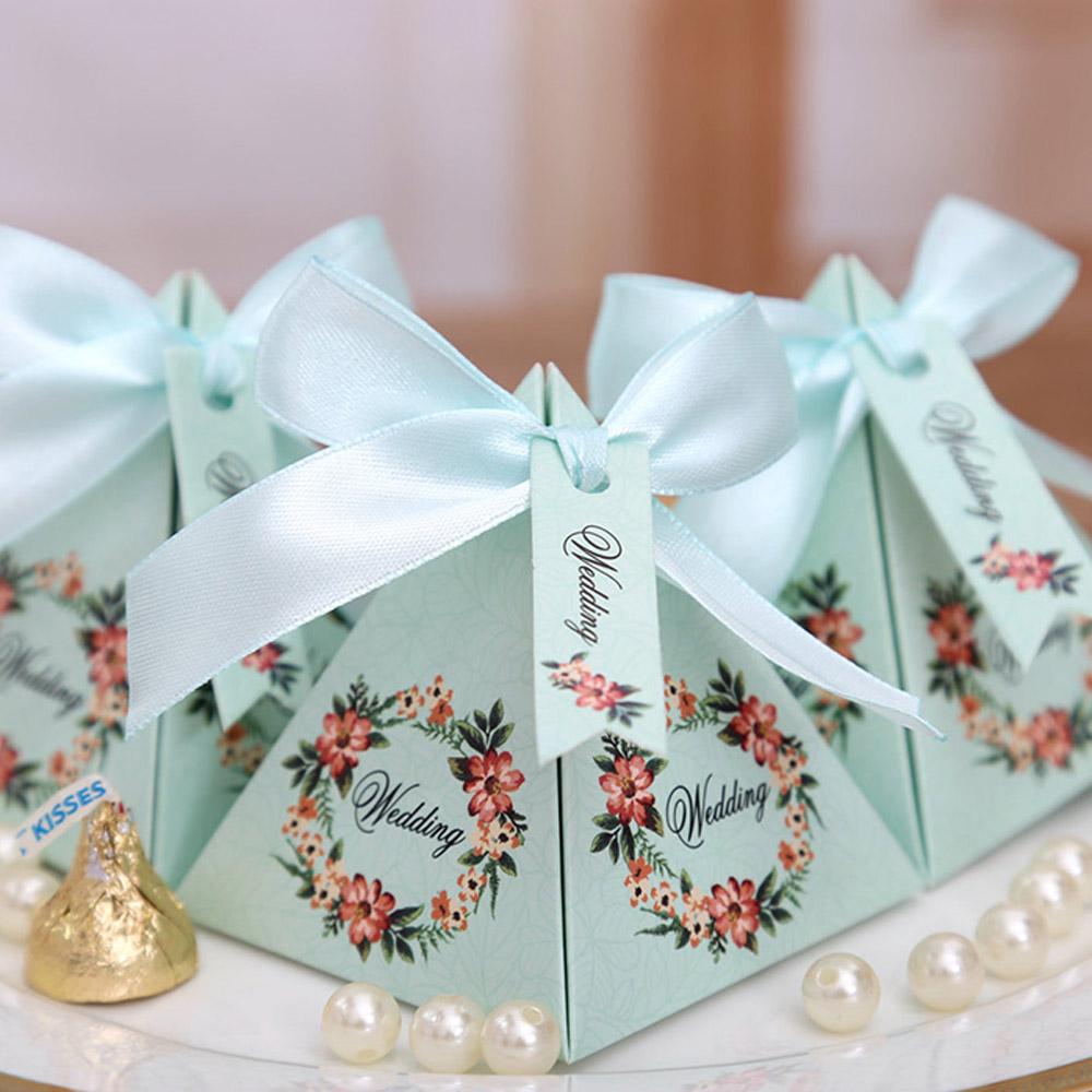 Tiffany Blue Floral Pyramid Wedding Favor and Gift Boxes - Click Image to Close