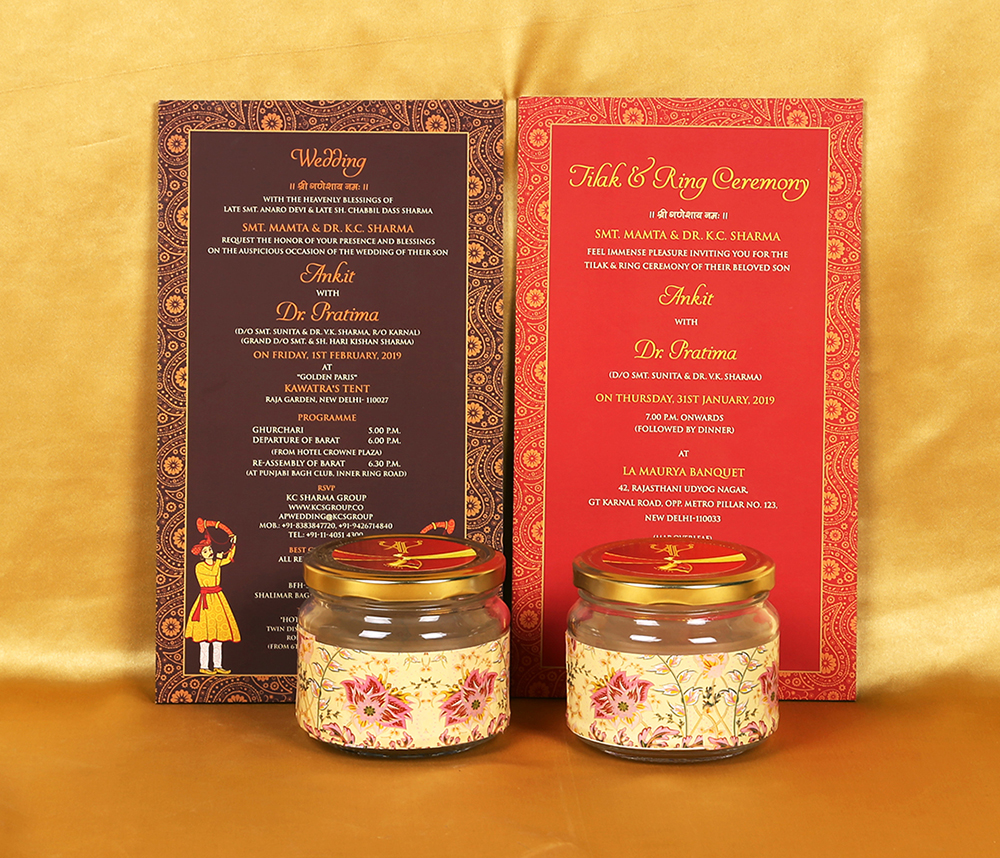 Traditional colorful & vibrant Indian boxed invitation with pagdi design - Click Image to Close