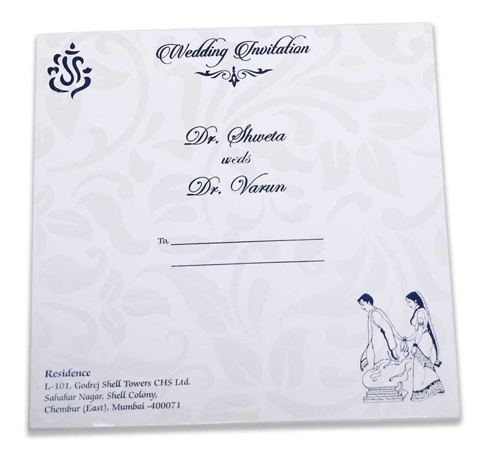 Traditional Indian wedding invitation in royal blue satin finish - Click Image to Close