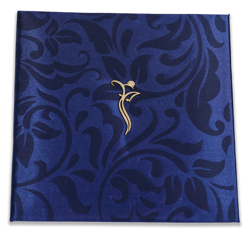 Traditional Indian wedding invitation in royal blue satin finish - Click Image to Close