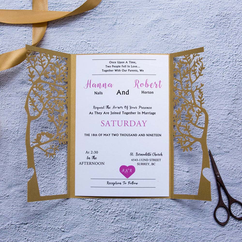 Tree of life theme golden laser cut christian wedding invitation - Click Image to Close
