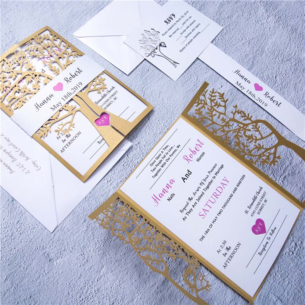 Tree of life theme golden laser cut christian wedding invitation - Click Image to Close